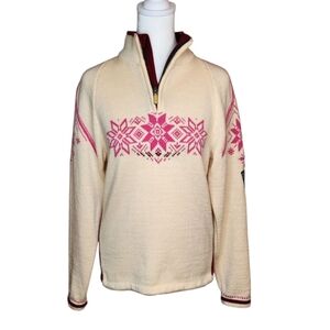 Dale Of Norway 1/4 Zip 100% Merino Wool Cream and Pink Sweater Size Small